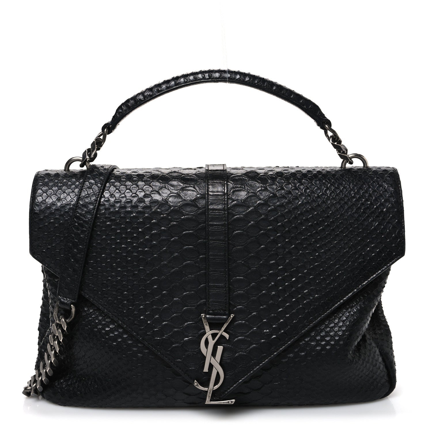 Snake Calfskin Embossed Monogram Large College Satchel Black