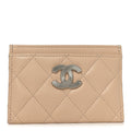 Caviar Quilted Textured CC  Holder Beige