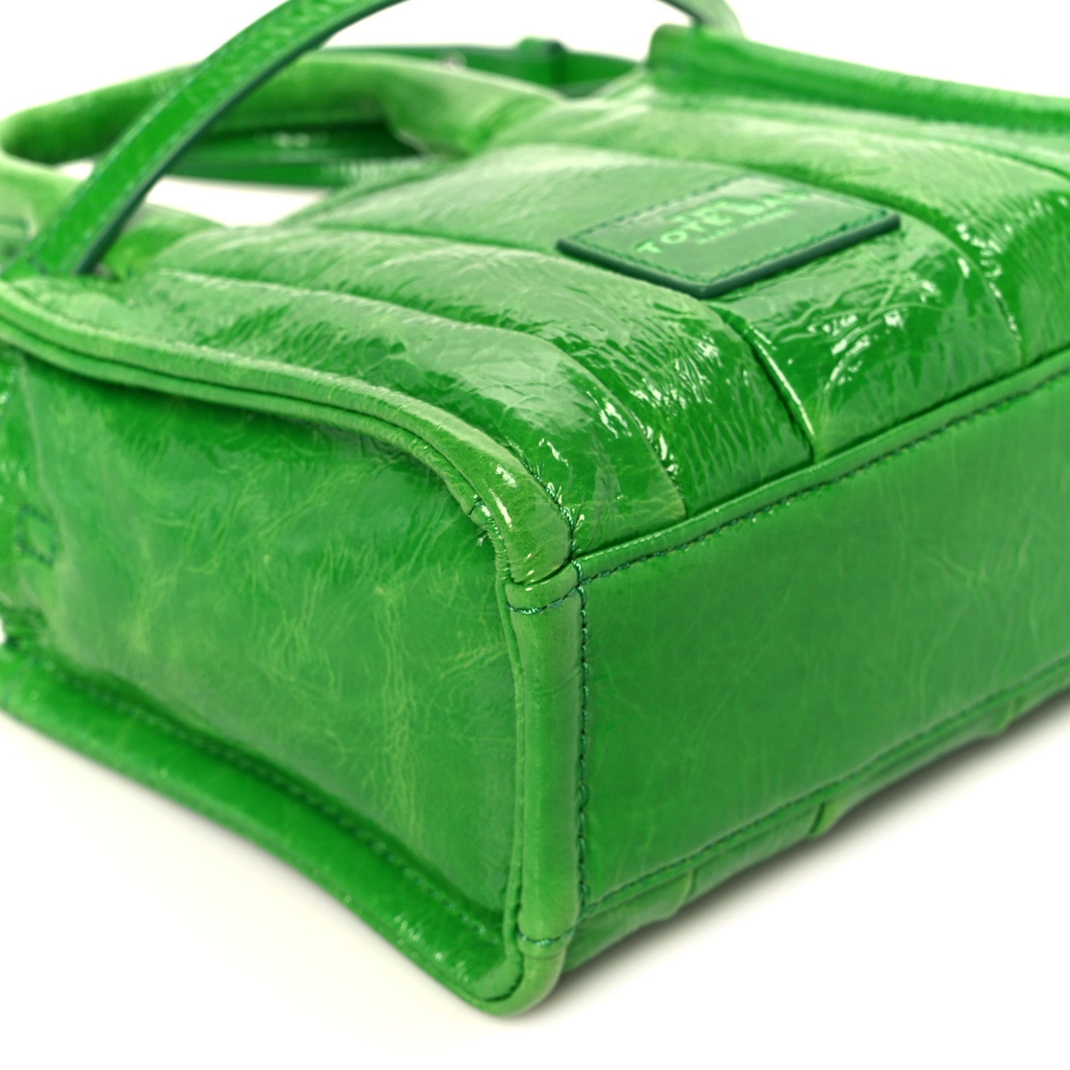 Shiny Crinkled Calfskin Mini The Tote Bag Fern Green
