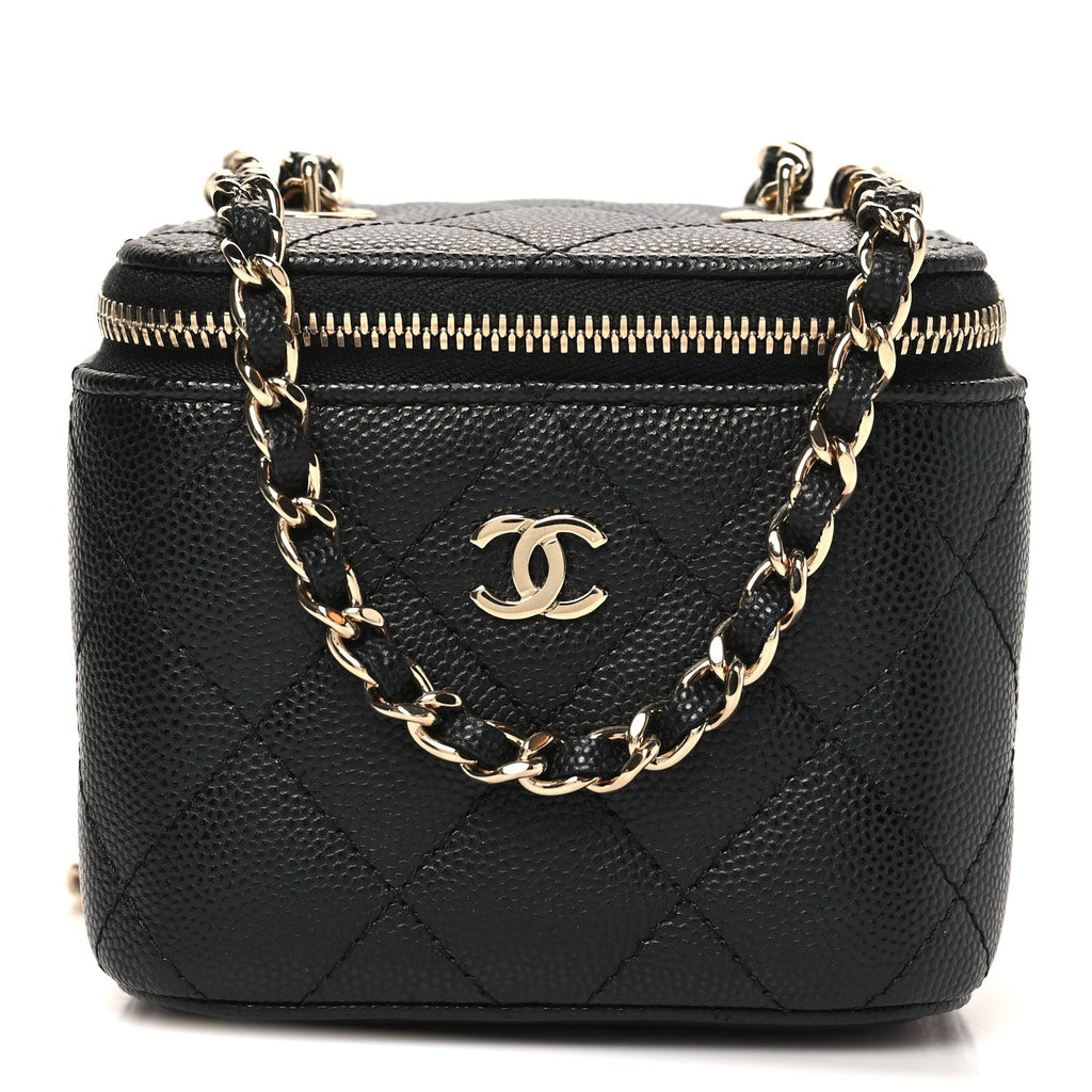 Caviar Quilted Mini Vanity Case With Chain Black