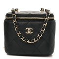 Caviar Quilted Mini Vanity Case With Chain Black