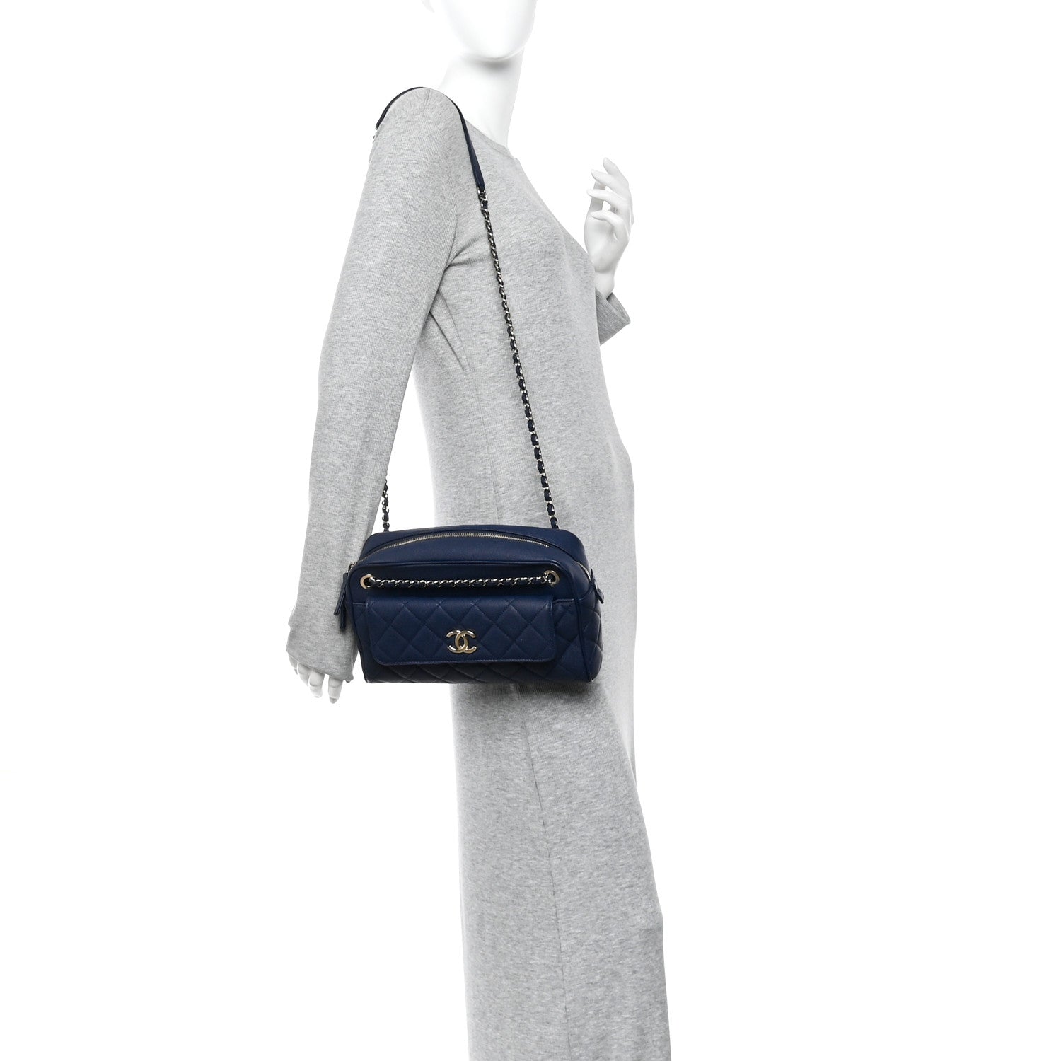 Caviar Quilted Large In & Out Camera Case Navy