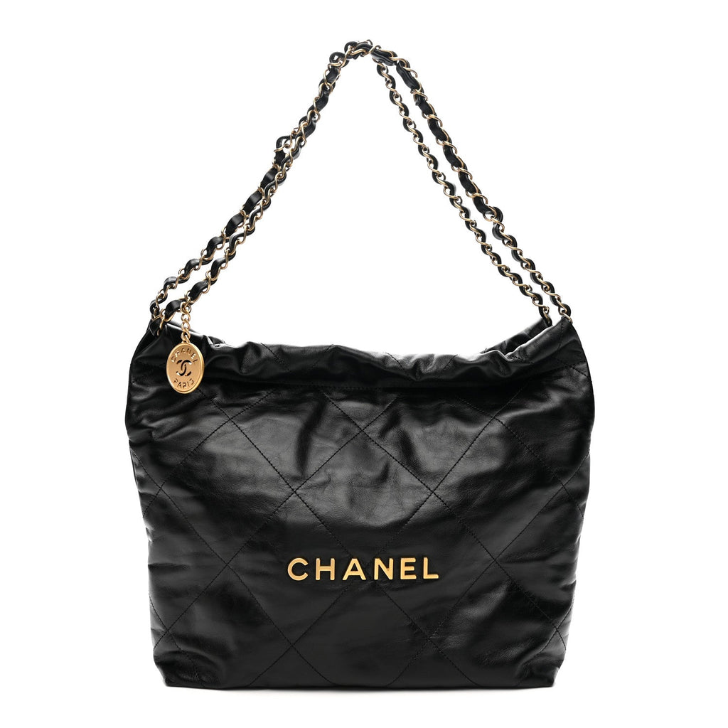 Shiny Calfskin Quilted Small Chanel 22 Black