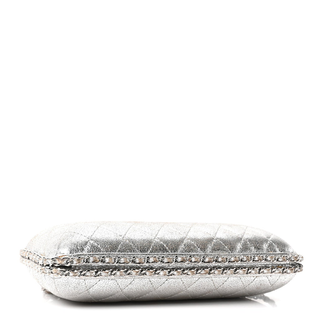 Metallic Lambskin Small Chain Around Clutch Silver