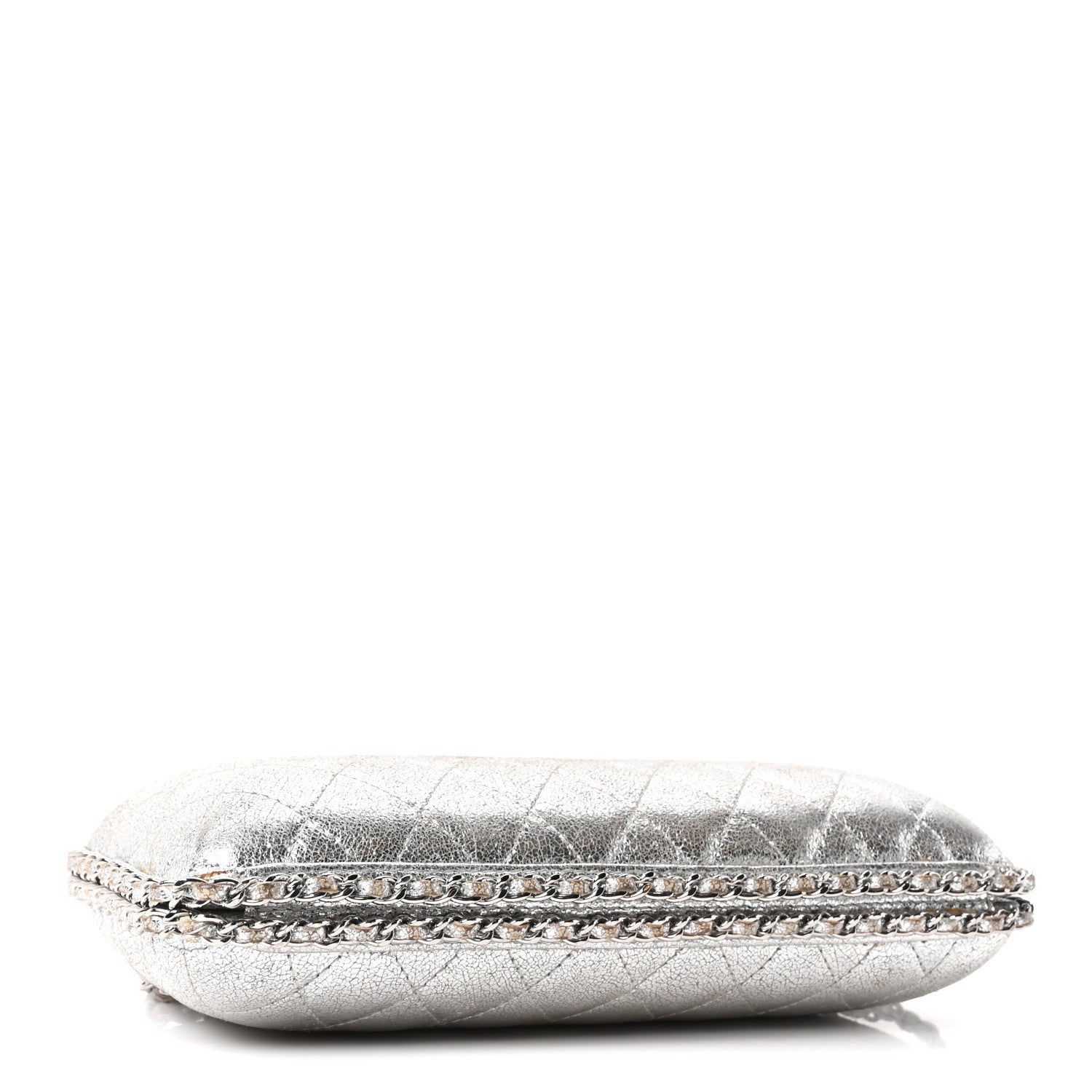 Metallic Lambskin Small Chain Around Clutch Silver