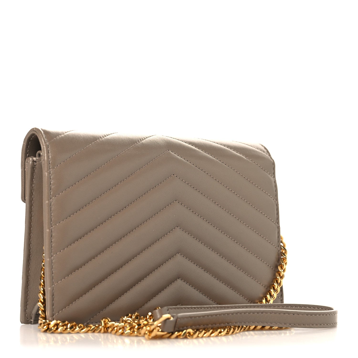 Lambskin Matelasse Chevron Monogram Envelope Chain Wallet Dusty Grey
