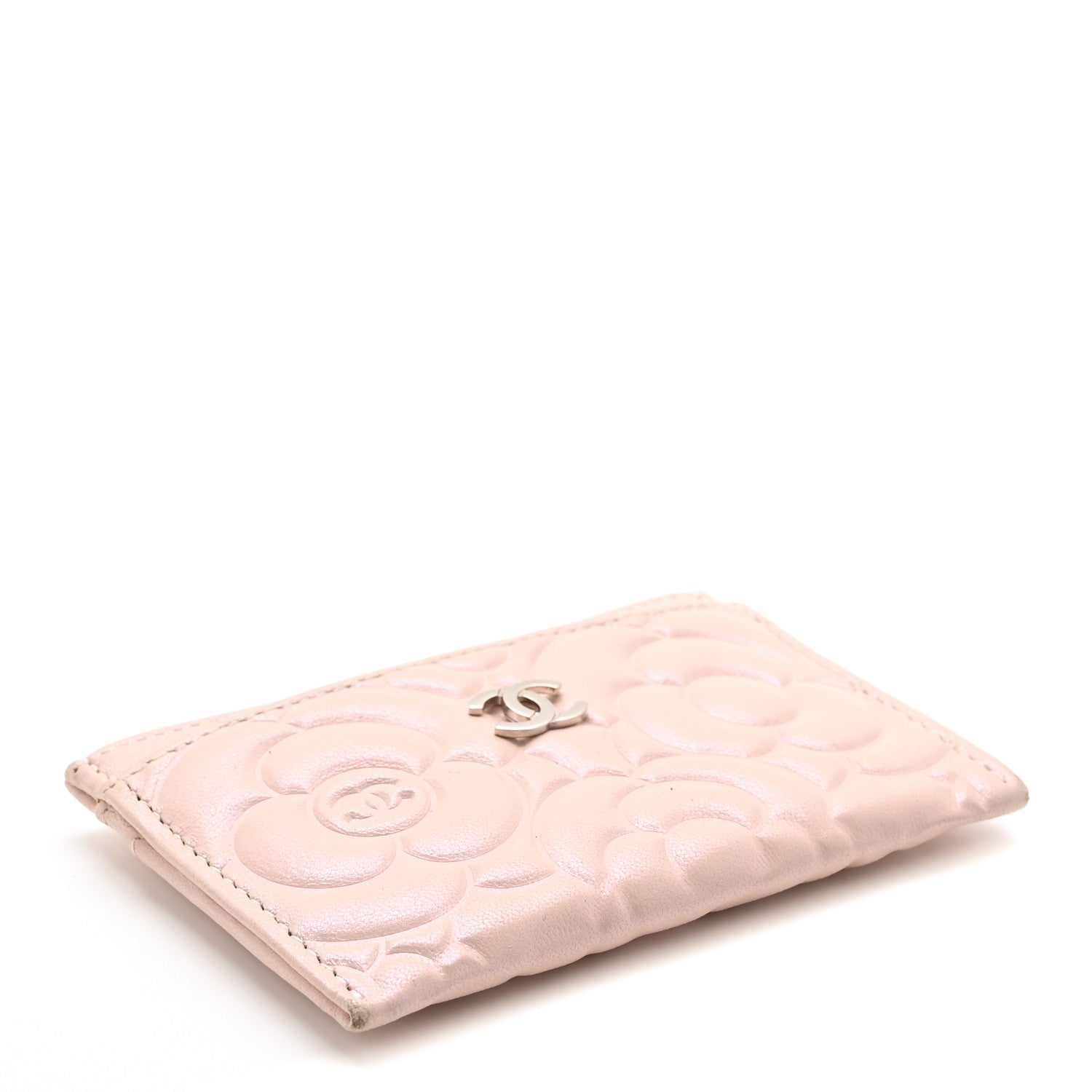 Iridescent Lambskin Camellia Embossed  Holder Light Pink