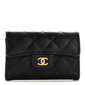 Caviar Quilted Flap  Holder Wallet Black