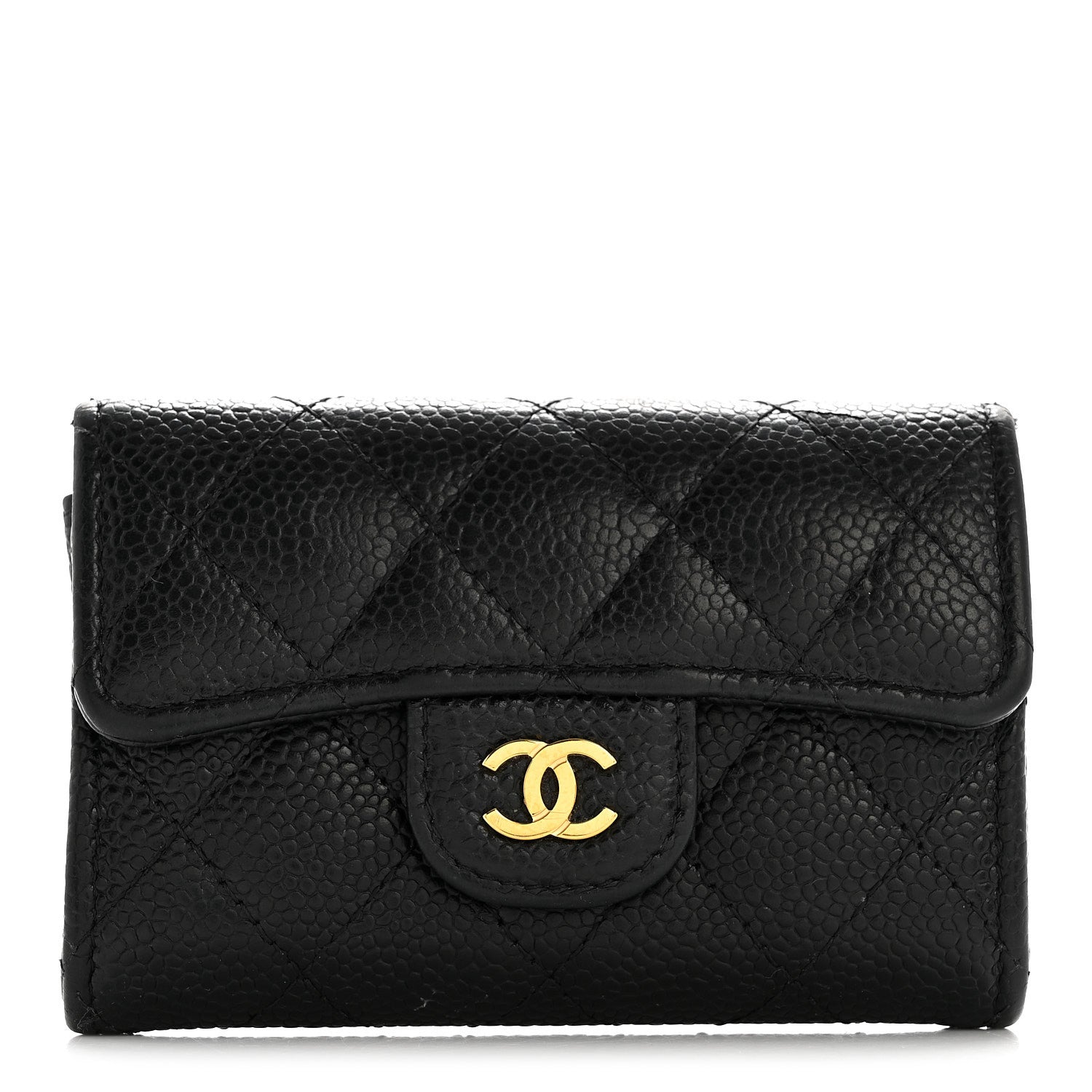 Caviar Quilted Flap  Holder Wallet Black