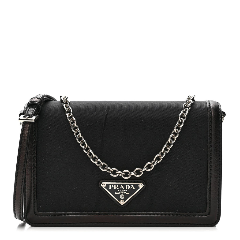 Nylon Metallic Calfskin Mini Crossbody Bag Black