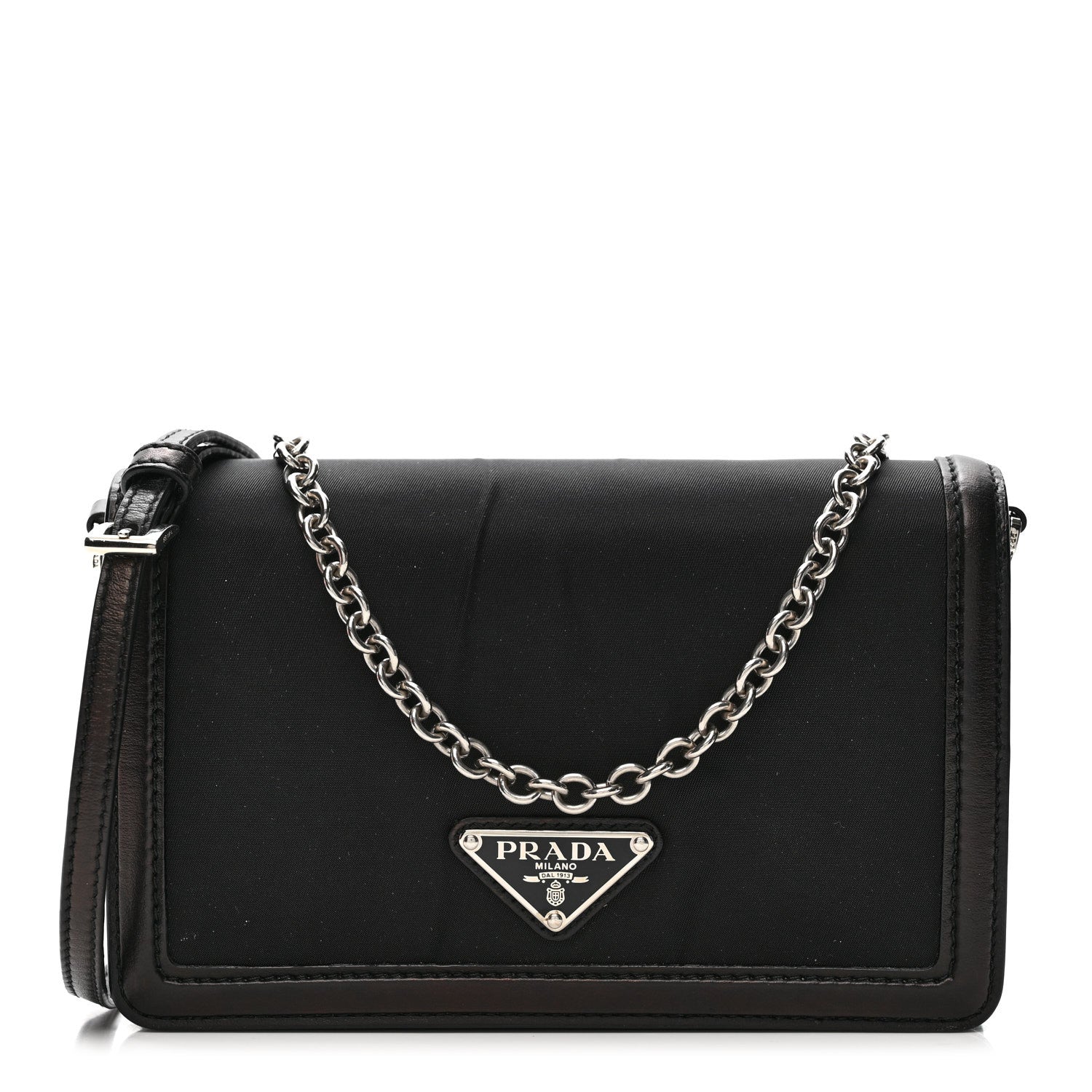 Nylon Metallic Calfskin Mini Crossbody Bag Black