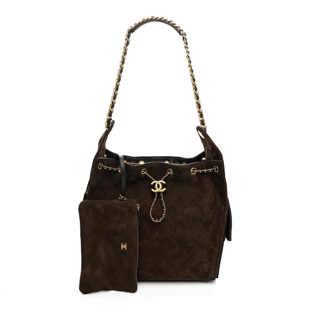Suede Quilted Medium Chanel 25 Handbag Dark Brown