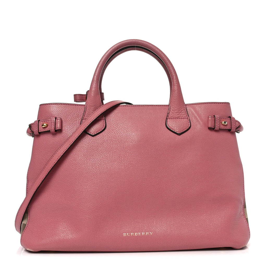 Grainy Calfskin House Check Medium Banner Tote Mauve Pink