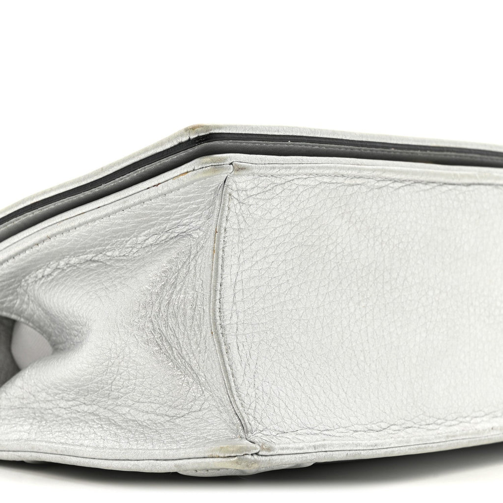 Metallic Grained Calfskin Diorama Wallet on Chain Pouch Silver