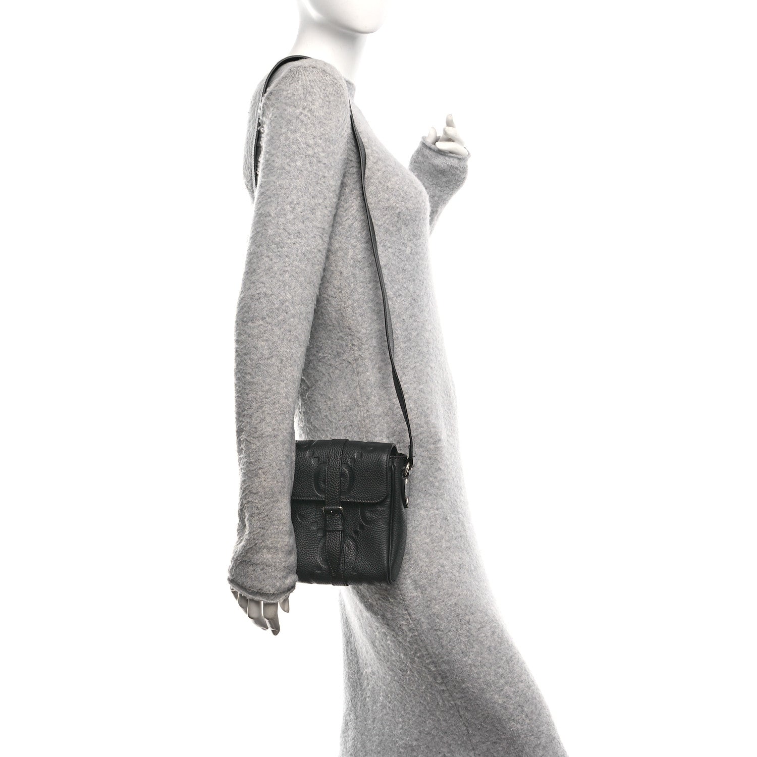Piuma Calfskin Jumbo GG Embossed Small Messenger Bag Black