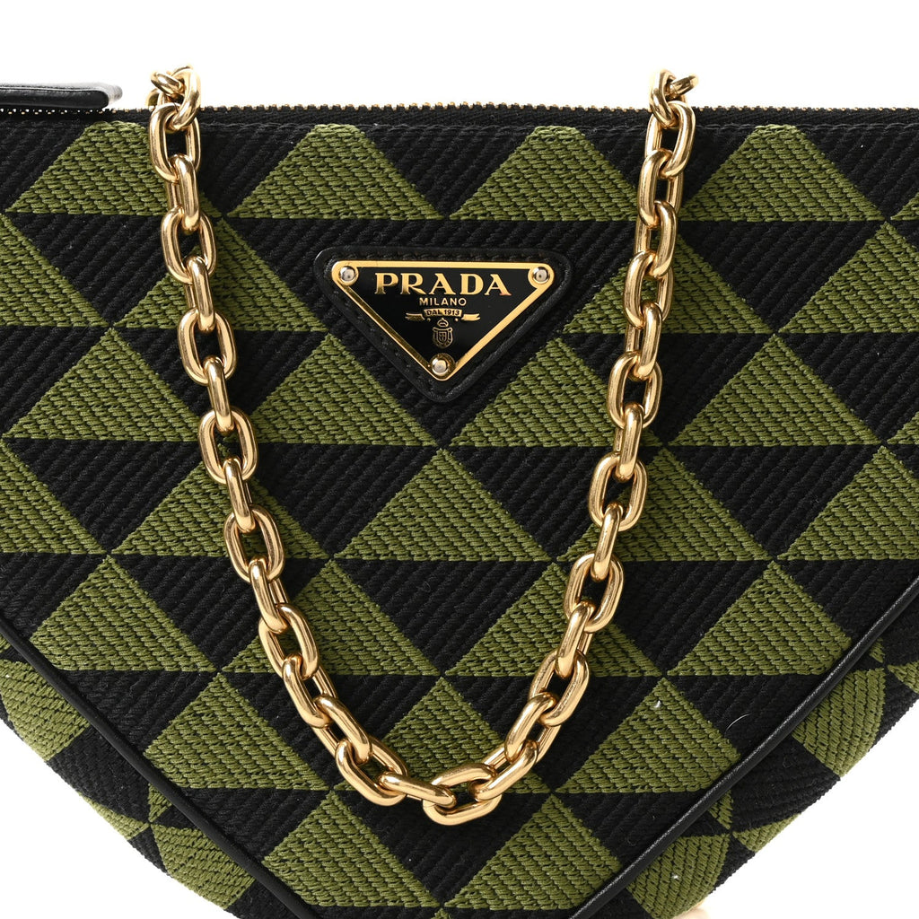 Jacquard Calfskin Triangolo Symbole Embroidered Mini Triangle Double Bag Black Edera