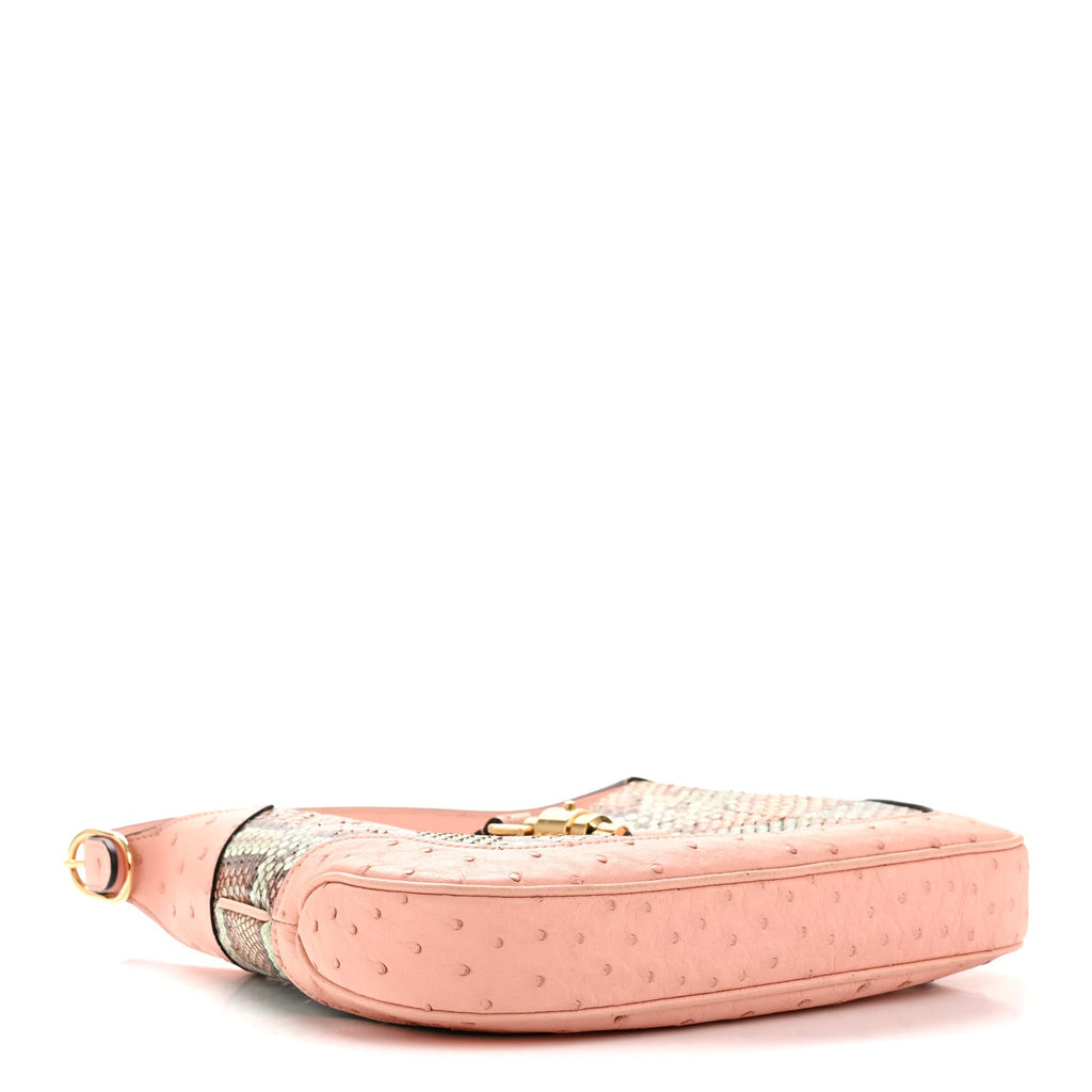 Snakeskin Ostrich Calfskin Small Jackie 1961 Hobo Pink Multicolor