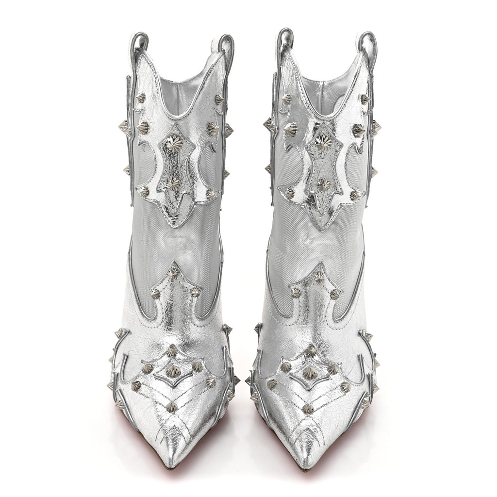 Metallic Calfskin Bootytiang Western 100 Boots 37 Silver