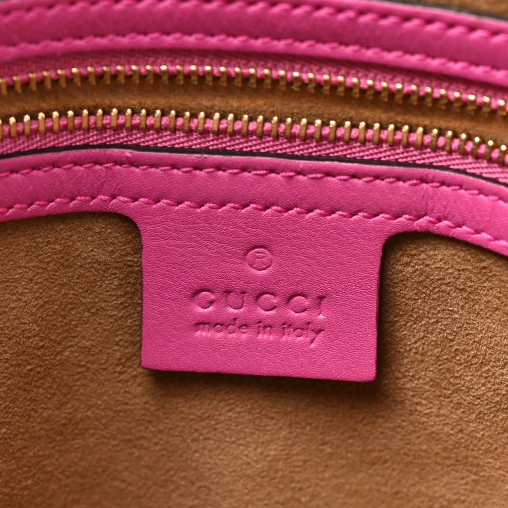 GG Supreme Monogram Moon Calfskin Small Boston Beige Ebony Hibiscus Red New Rosette