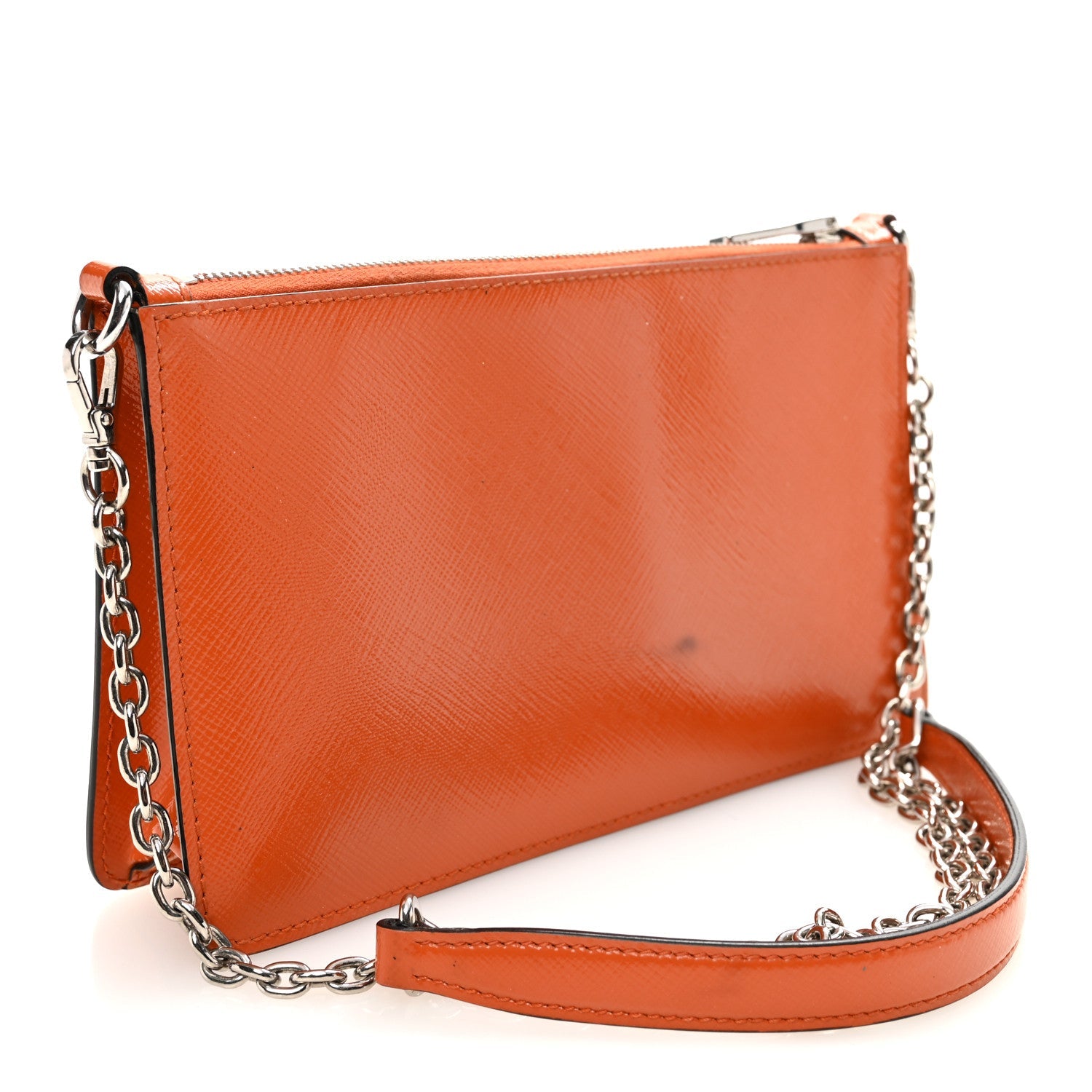 Saffiano Vernice Chain Crossbody Bag Papaya