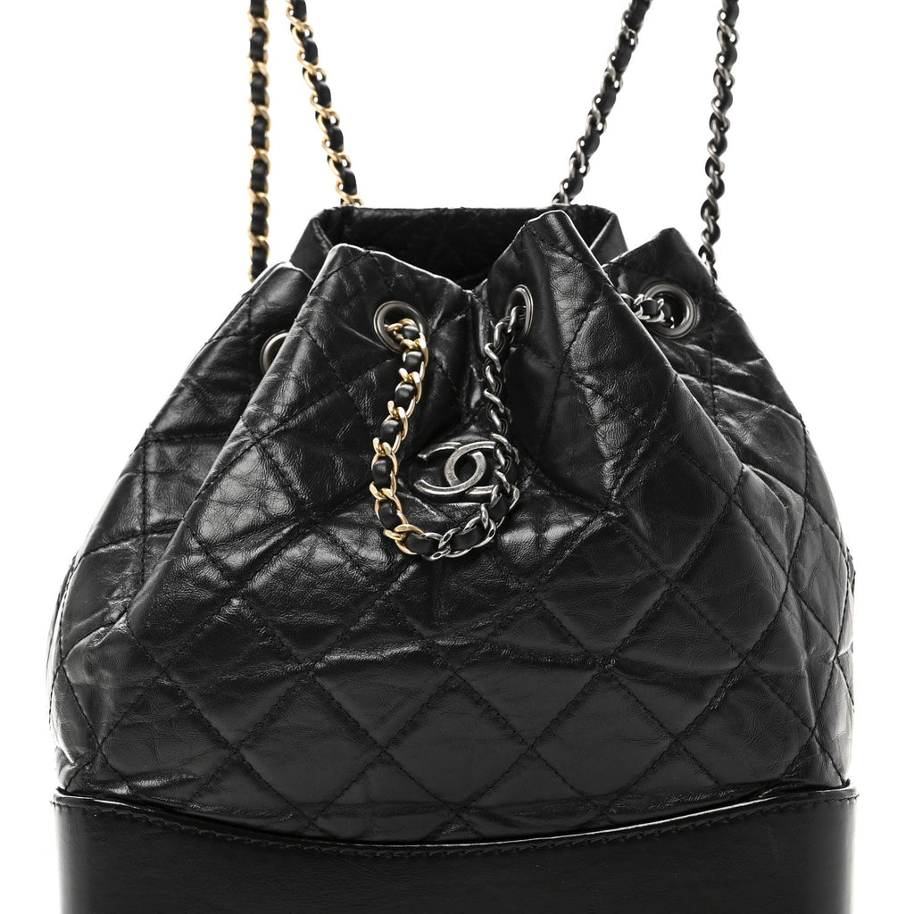 Aged Calfskin Quilted Small Gabrielle Backpack Black