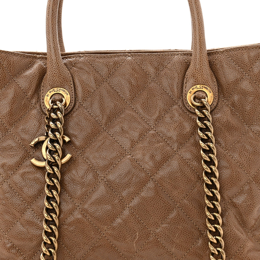 Glazed Caviar Quilted Small Shiva Tote Beige