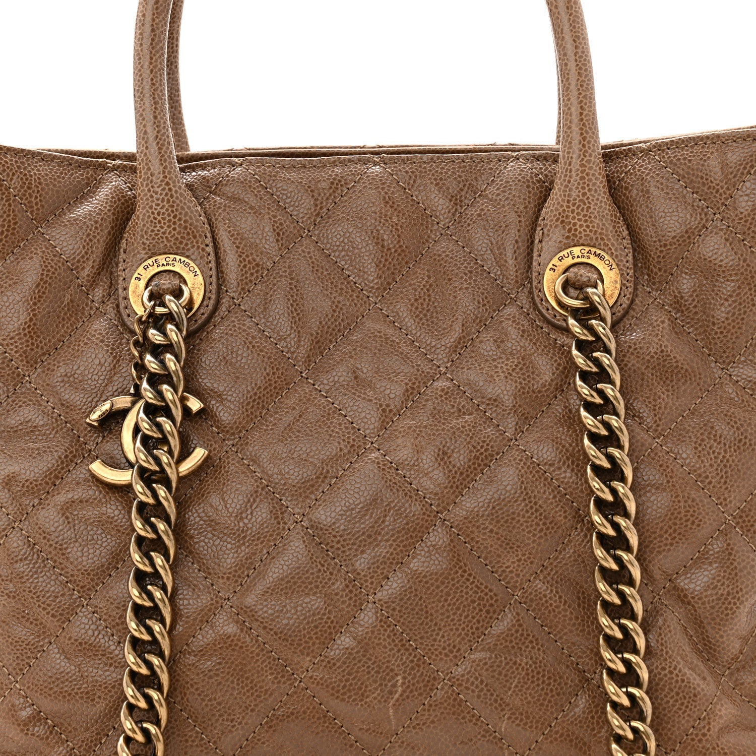 Glazed Caviar Quilted Small Shiva Tote Beige