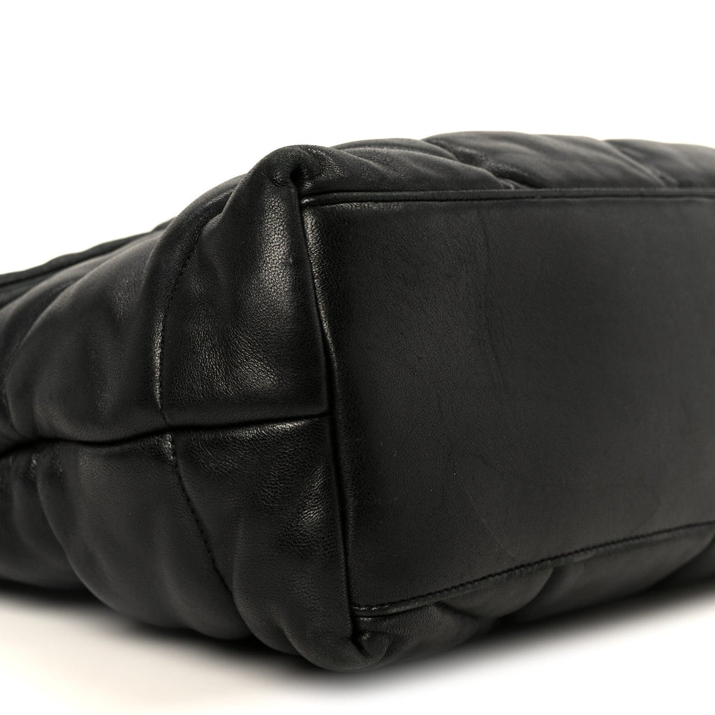 Lambskin Quilted Monogram Monochrome Medium Loulou Puffer Chain Satchel Black