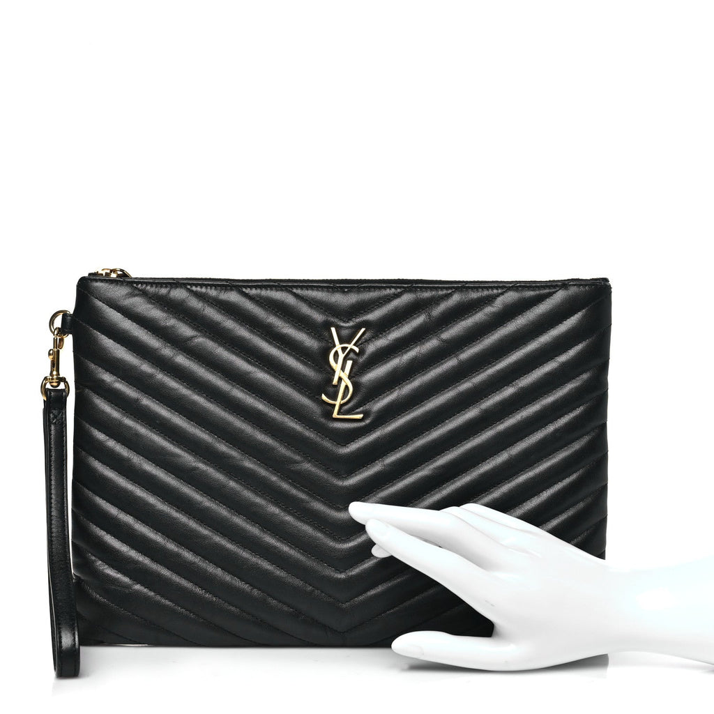 Calfskin Matelasse Monogram Cassandre Tablet Pouch Black