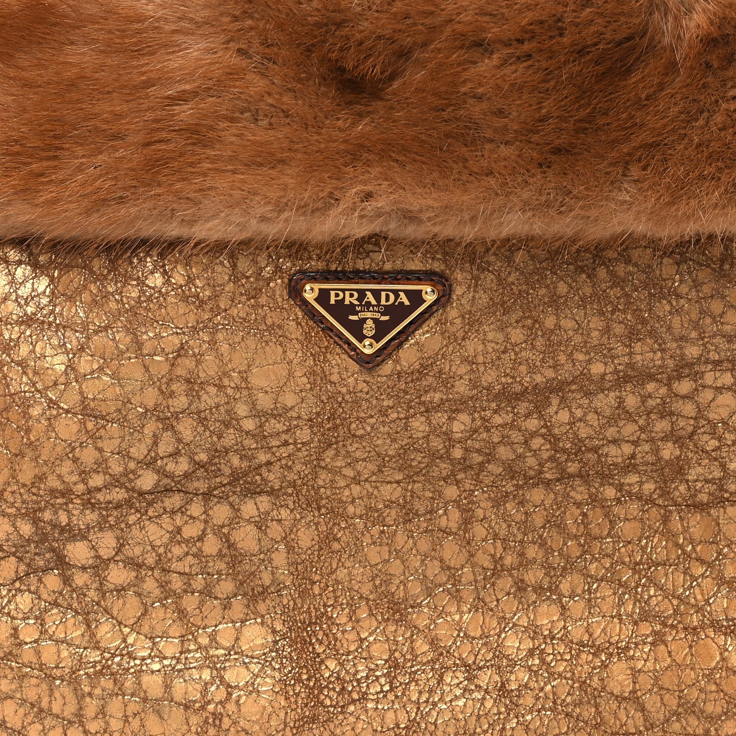 Metallic Suede Mink Shearling Crocodile Embossed Tote Gold