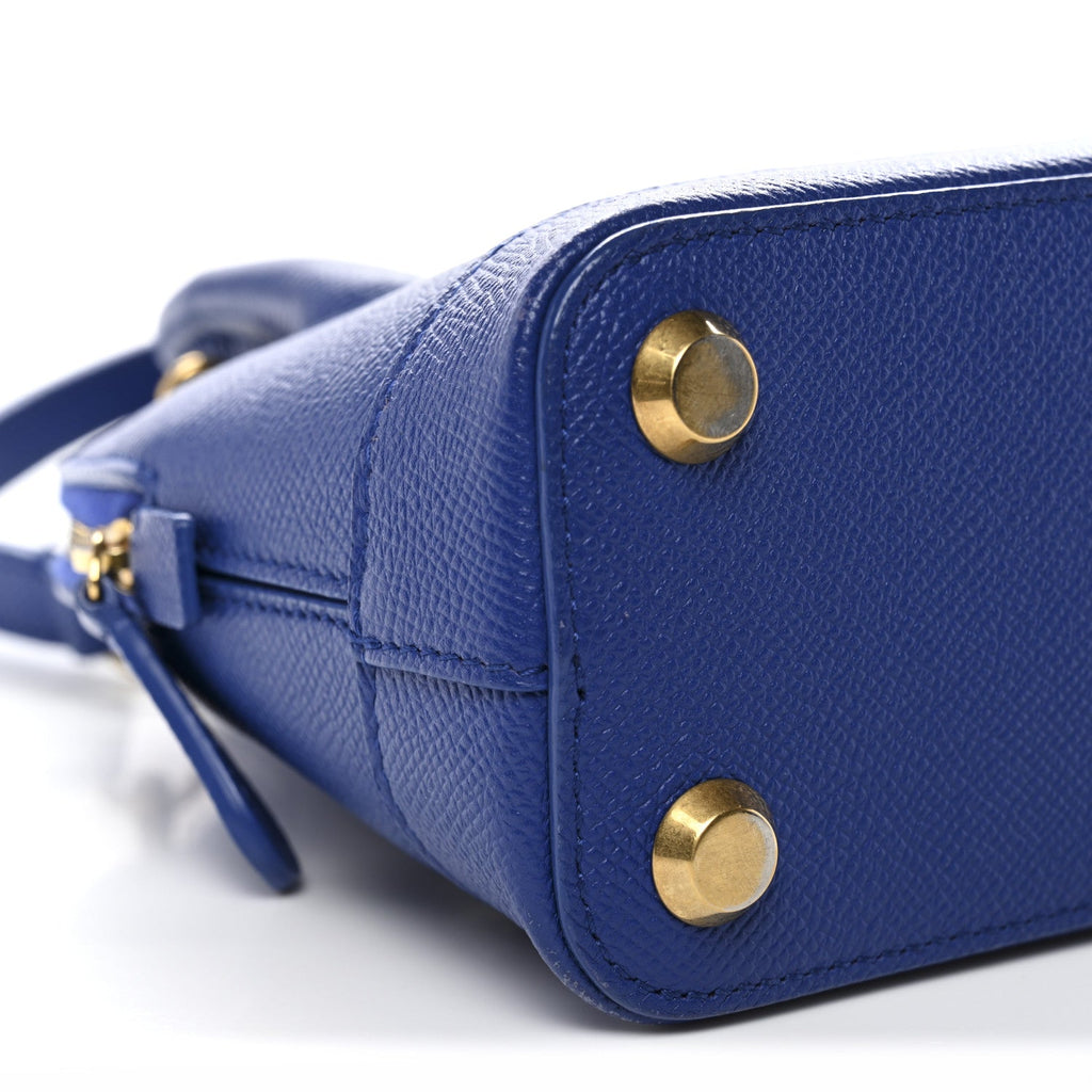 Signature Grained Calfskin Logo XXS Ville Top Handle Bag Bleu Roi White