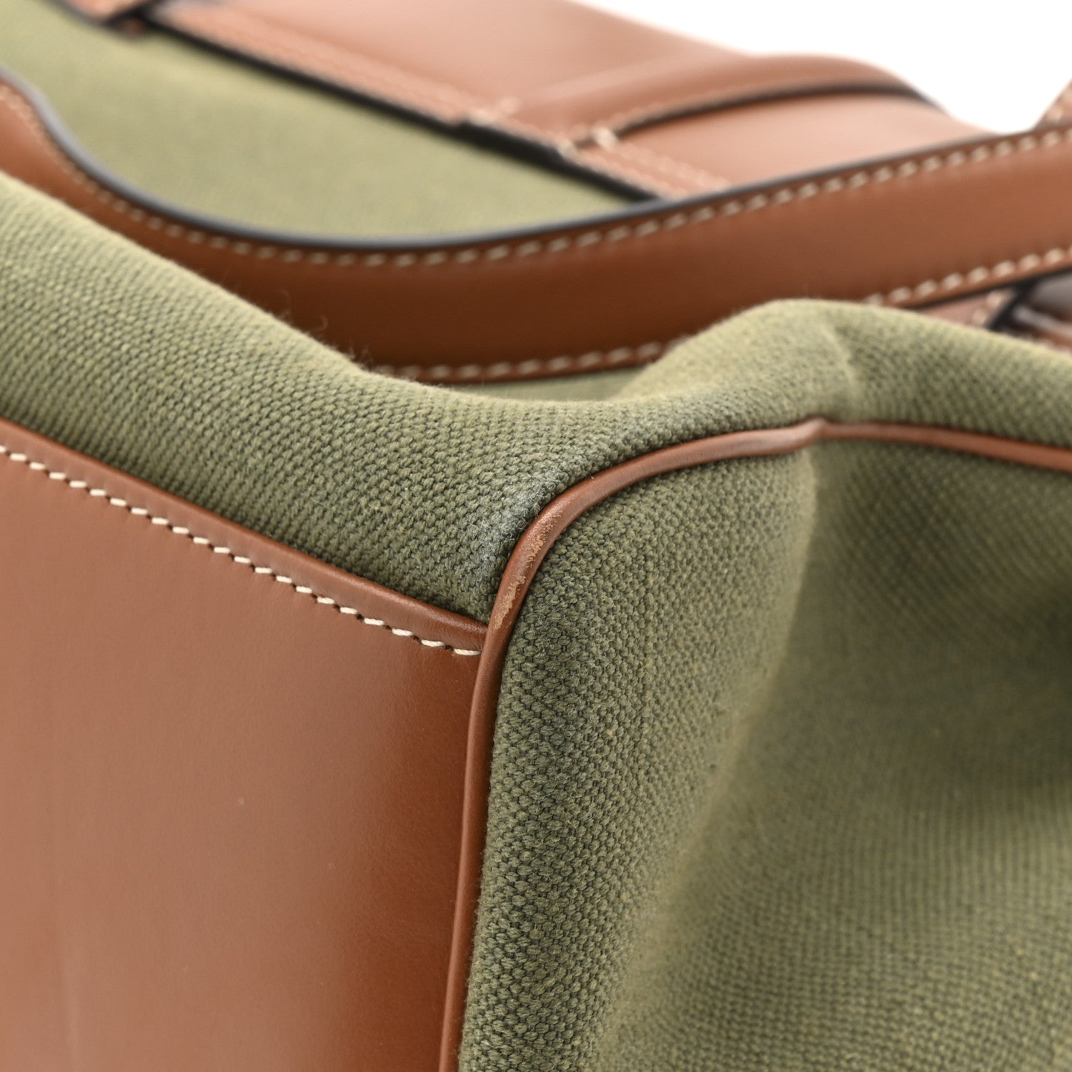 Canvas Calfskin Medium Soft 16 Top Handle Bag Khaki Tan