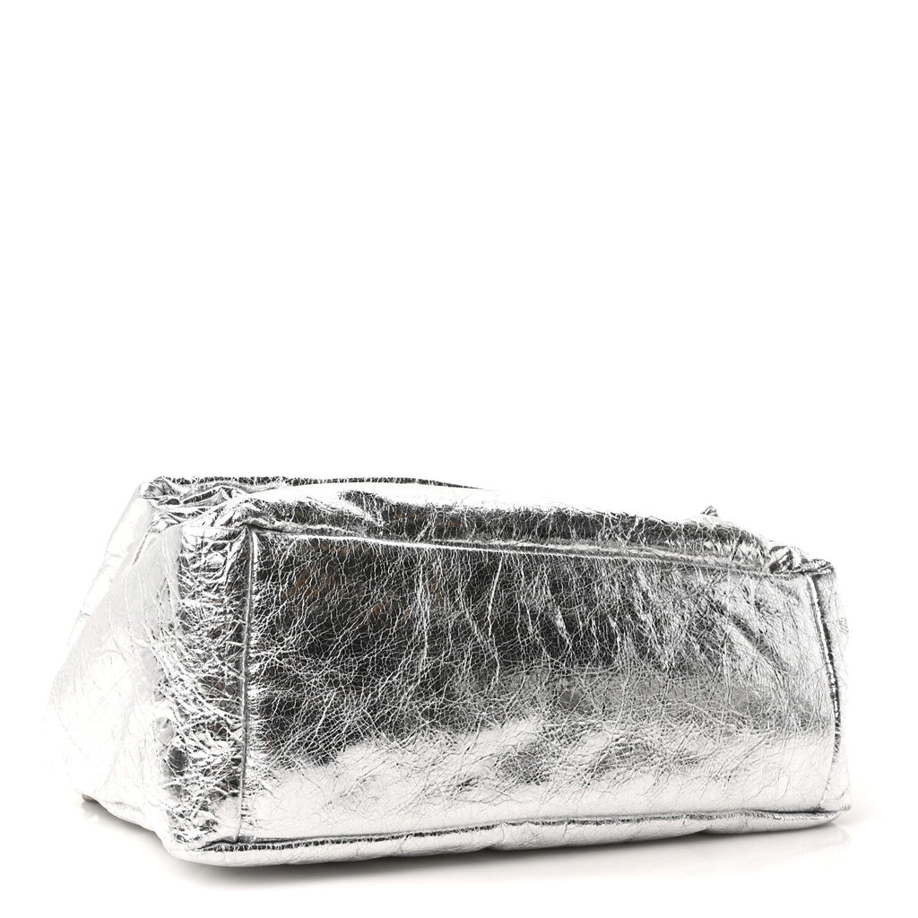 Metallized Arena Calfskin Medium Monaco Chain Shoulder Bag Silver