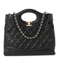 Shiny Crumpled Calfskin Quilted Mini 31 Shopping Bag Black