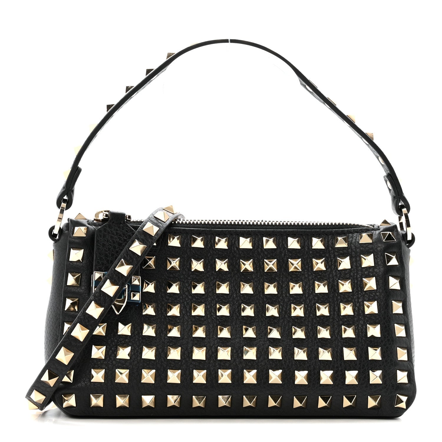 Grained Calfskin Small Rockstud All Over Crossbody Bag Black