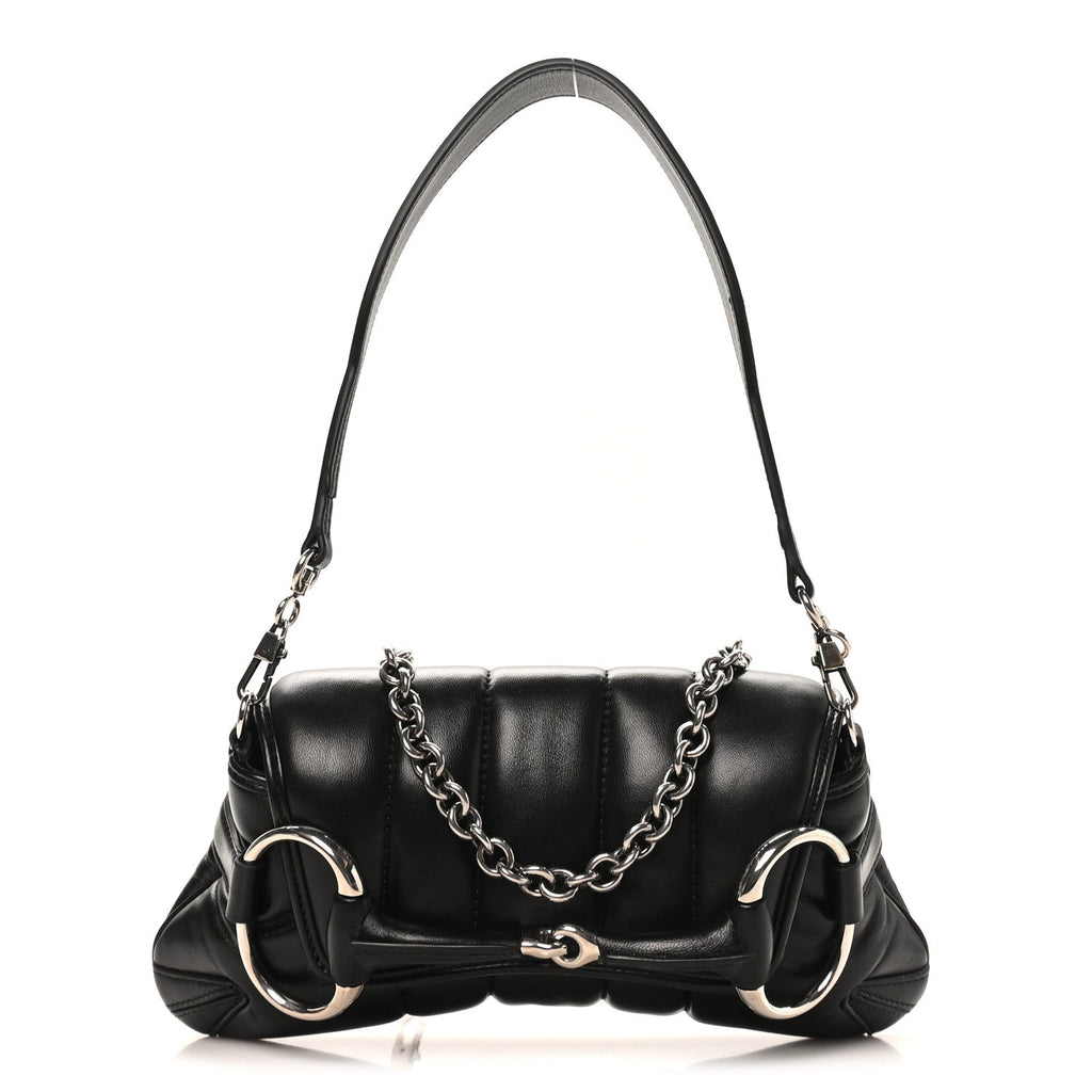 Nappa Vertical Matelasse Small Maxi Horsebit Chain Shoulder Bag Black
