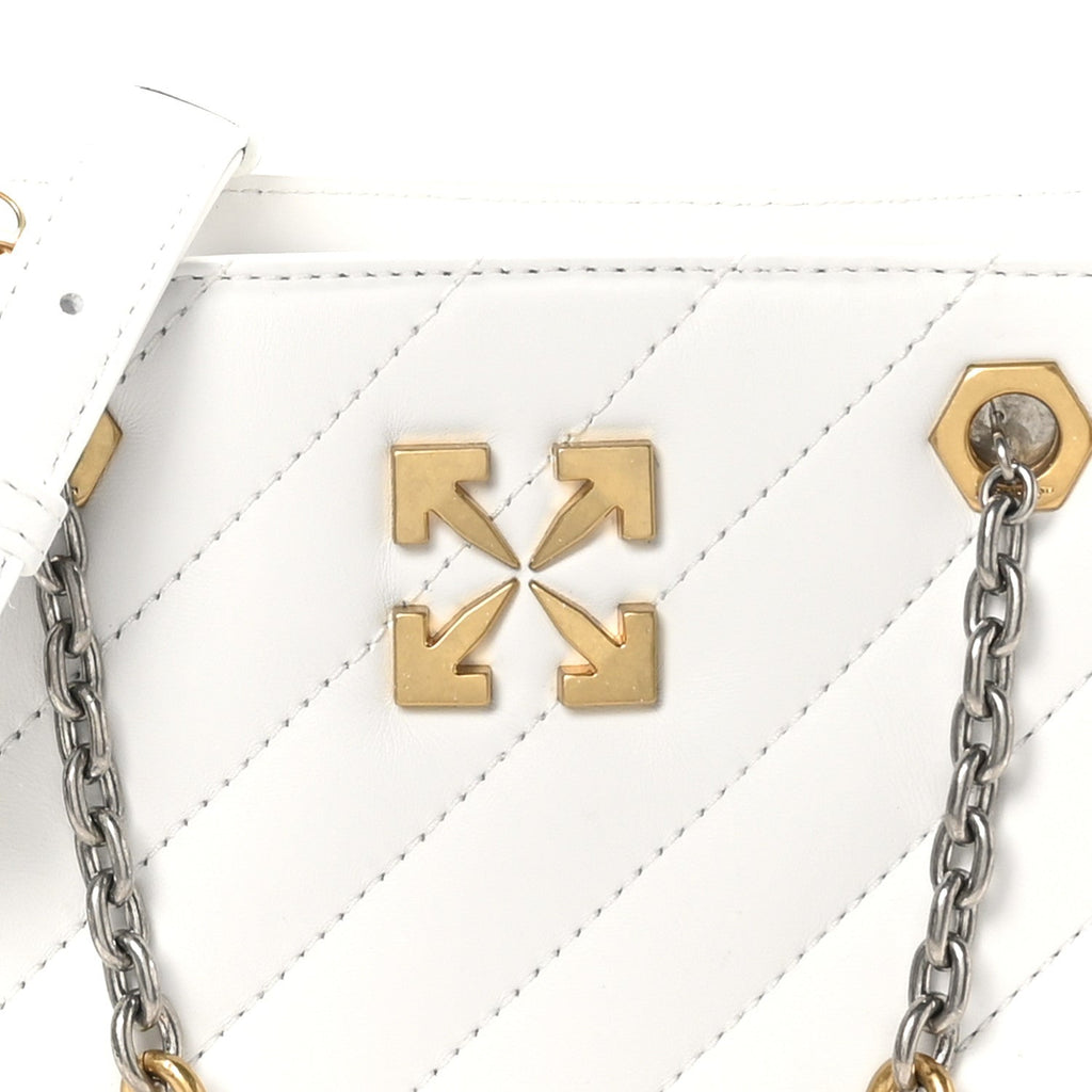 Calfskin Diagonal Quilted Jackhammer 25 Tote White