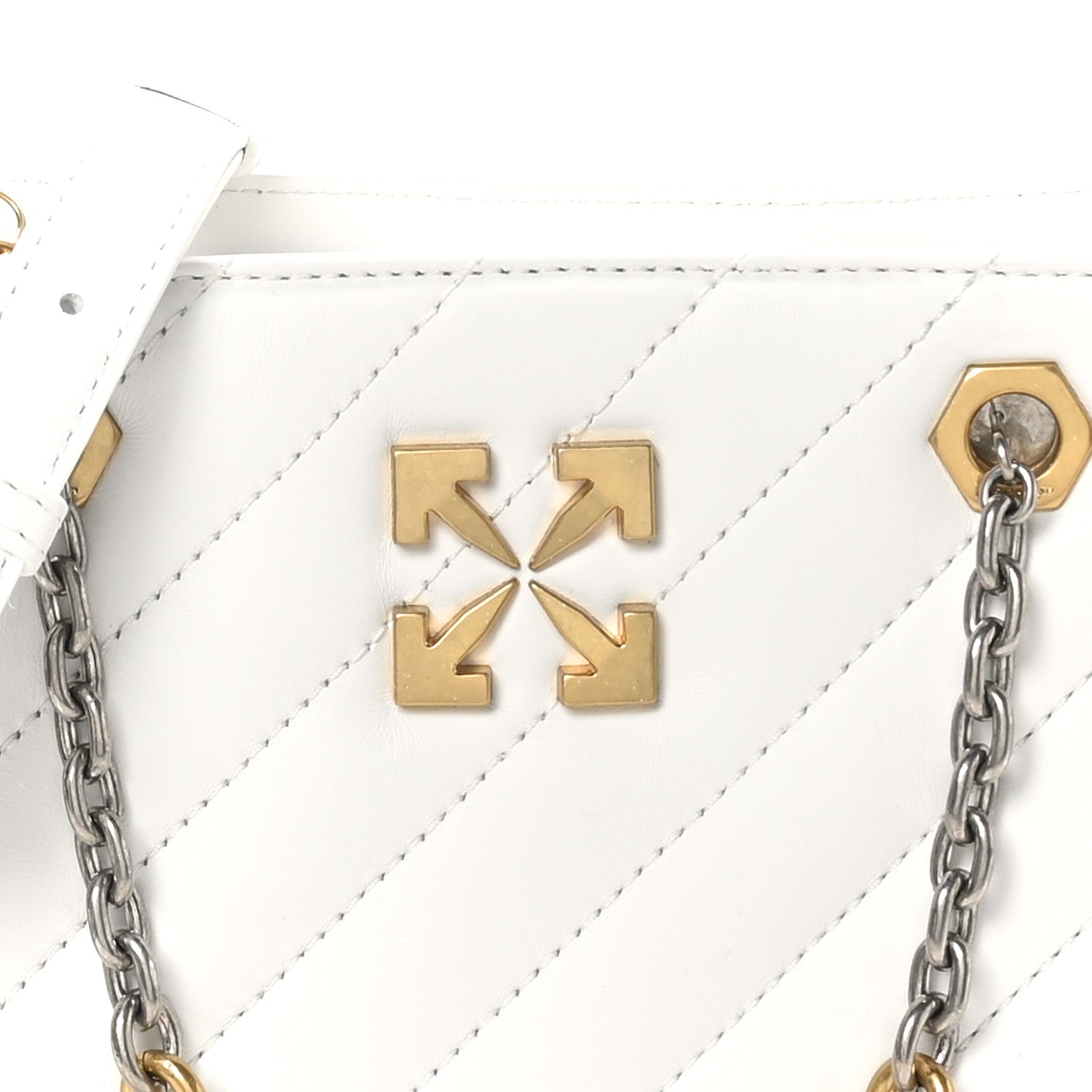 Calfskin Diagonal Quilted Jackhammer 25 Tote White