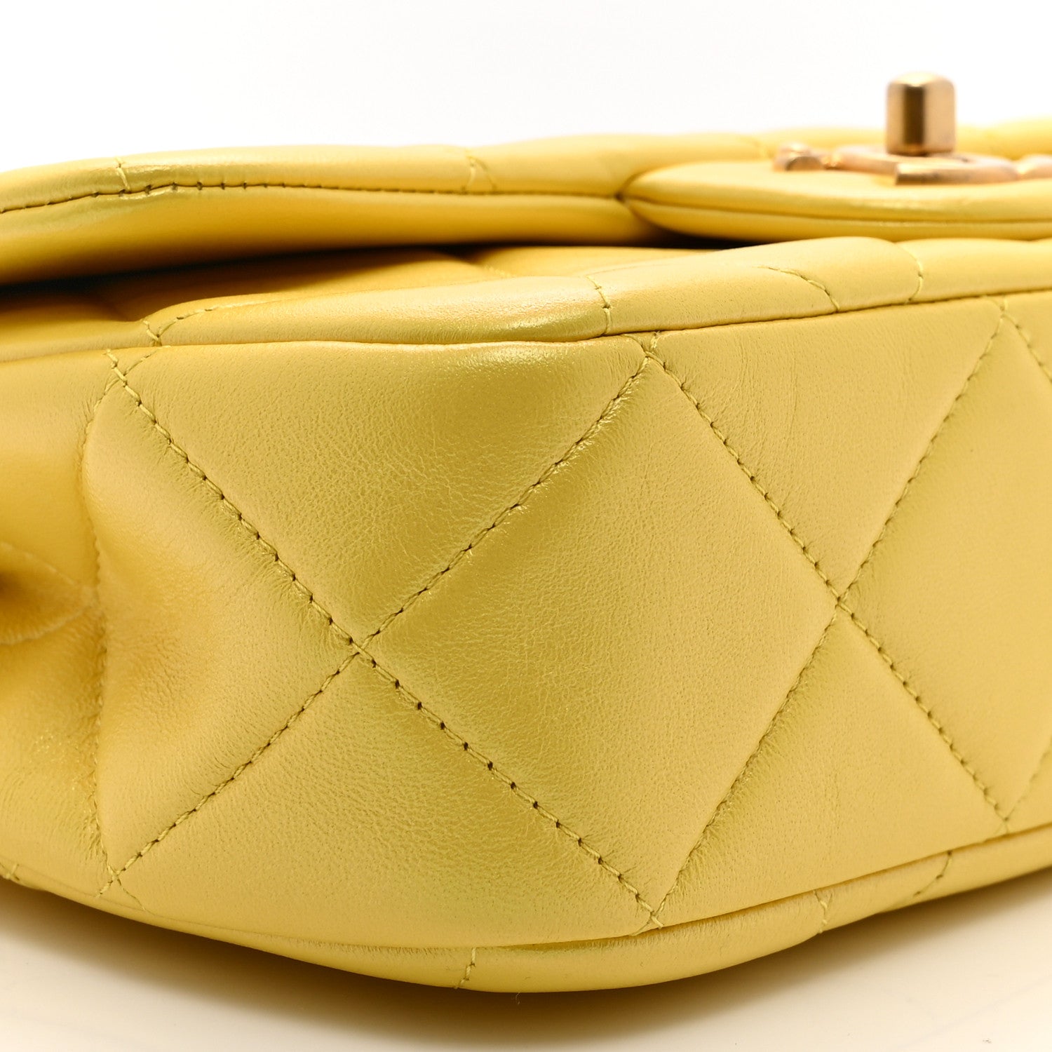 Iridescent Lambskin Quilted Mini Rectangular Pearl Crush Flap Yellow