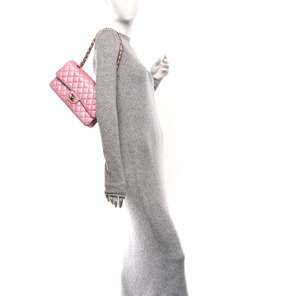 Cloudy Pearly Goatskin Quilted Medium Double Flap Pink