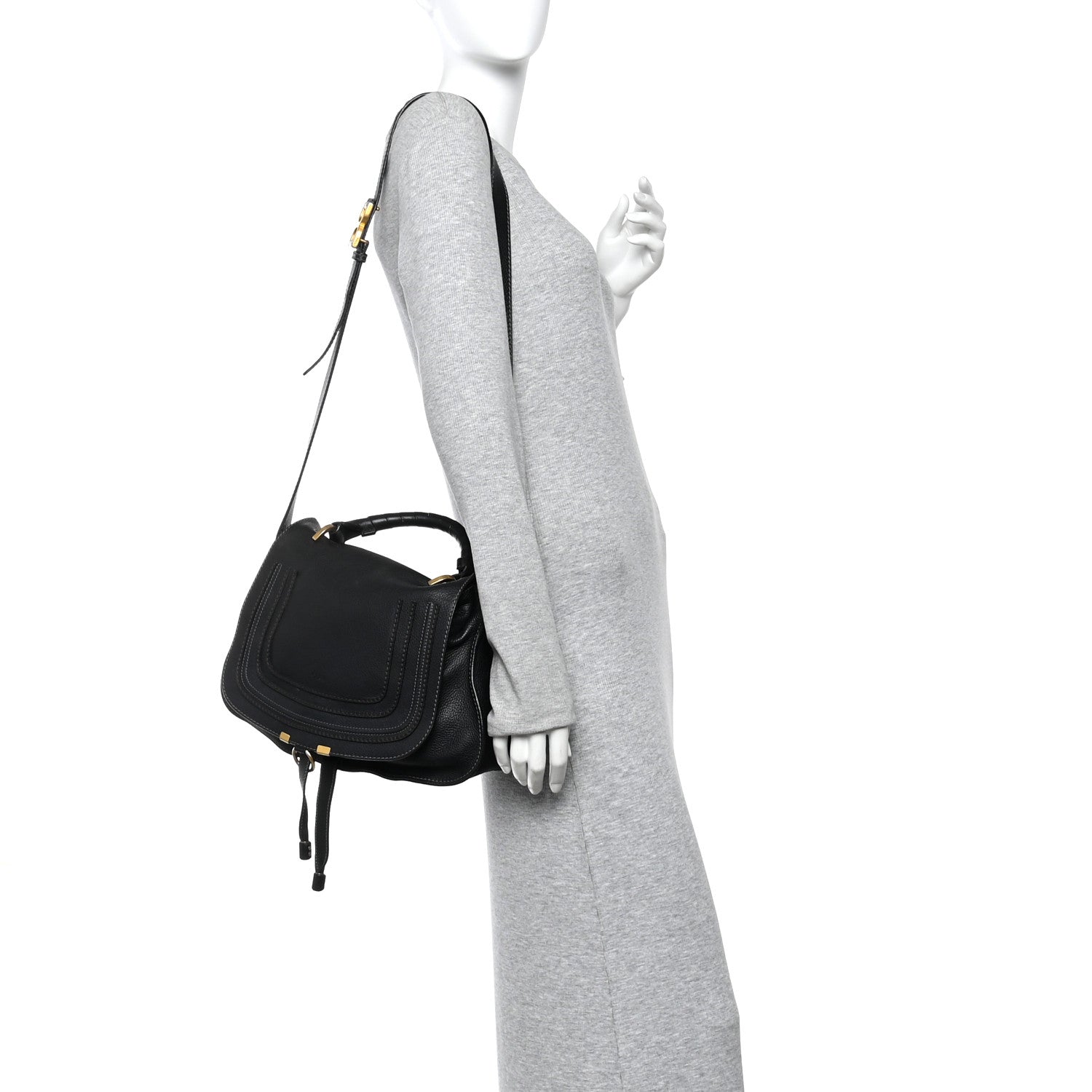 Calfskin Medium Marcie Top Handle Bag Black