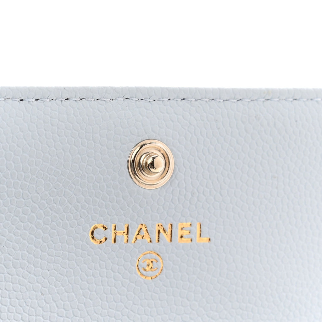 Caviar Quilted Crystal CC Flap  Holder Light Blue