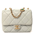 Lambskin Enamel Pearl Quilted Mini Charm Me Square Flap Light Blue