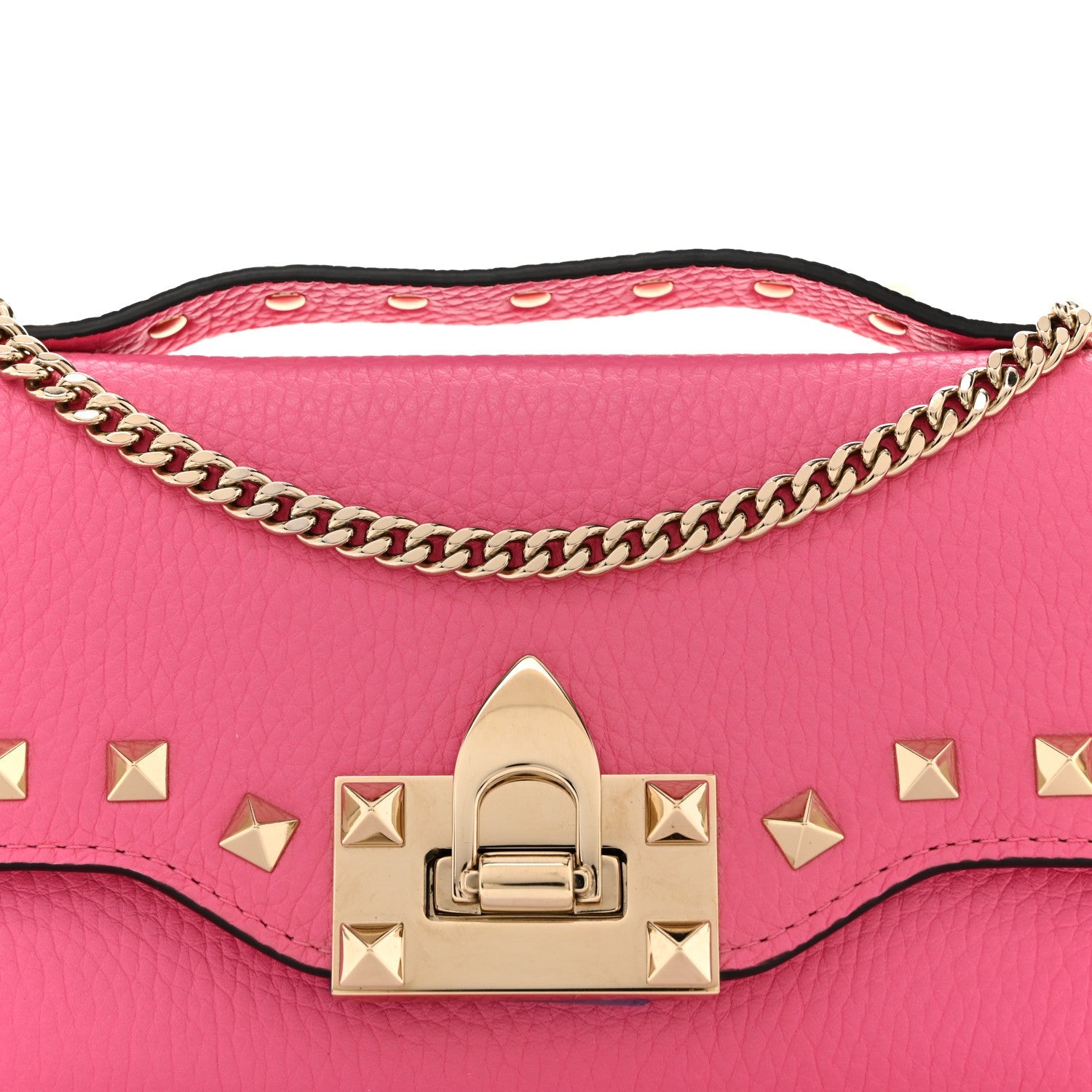 Pebbled Calfskin Rockstud Flip Lock Wallet On Chain Feminine Pink