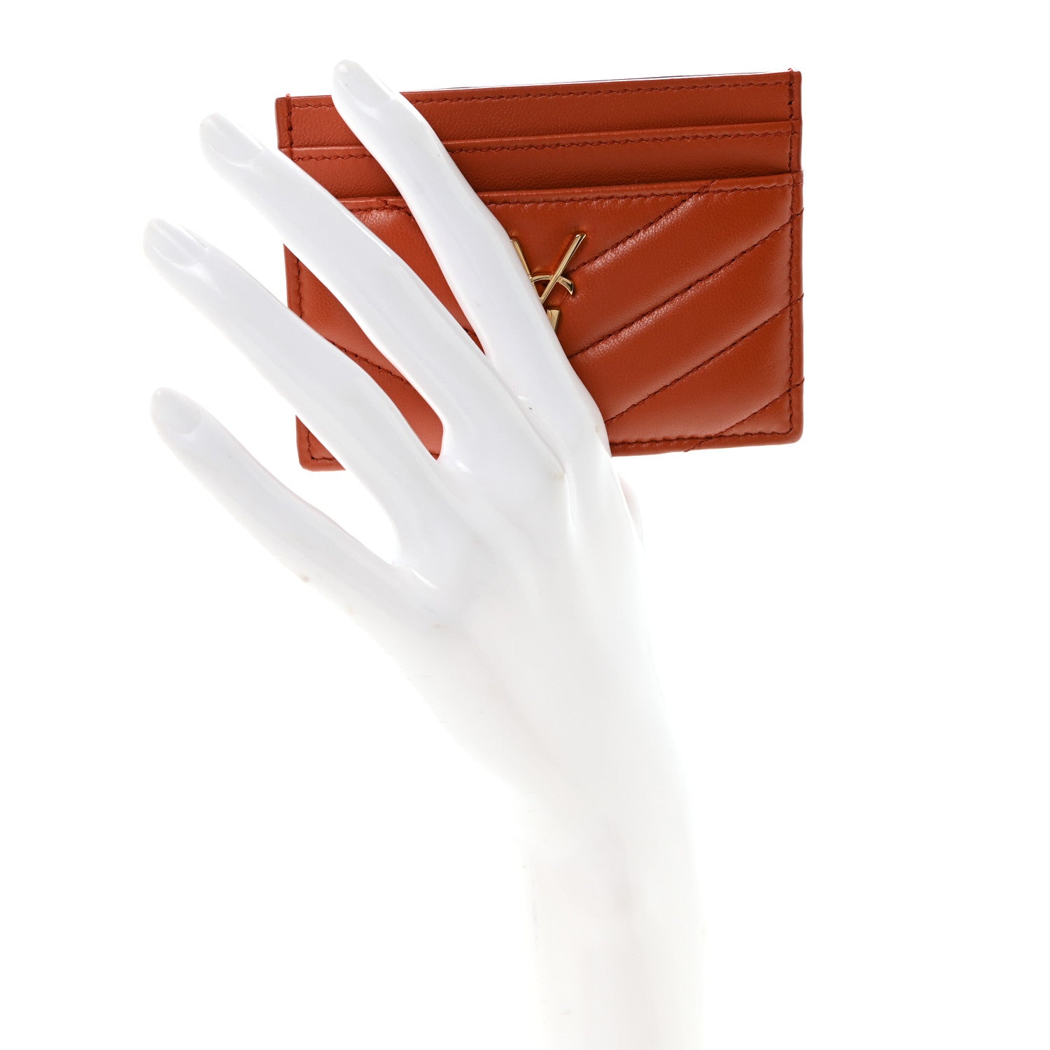 Lambskin Matelasse Chevron Monogram Credit  Case Dark Mandarin