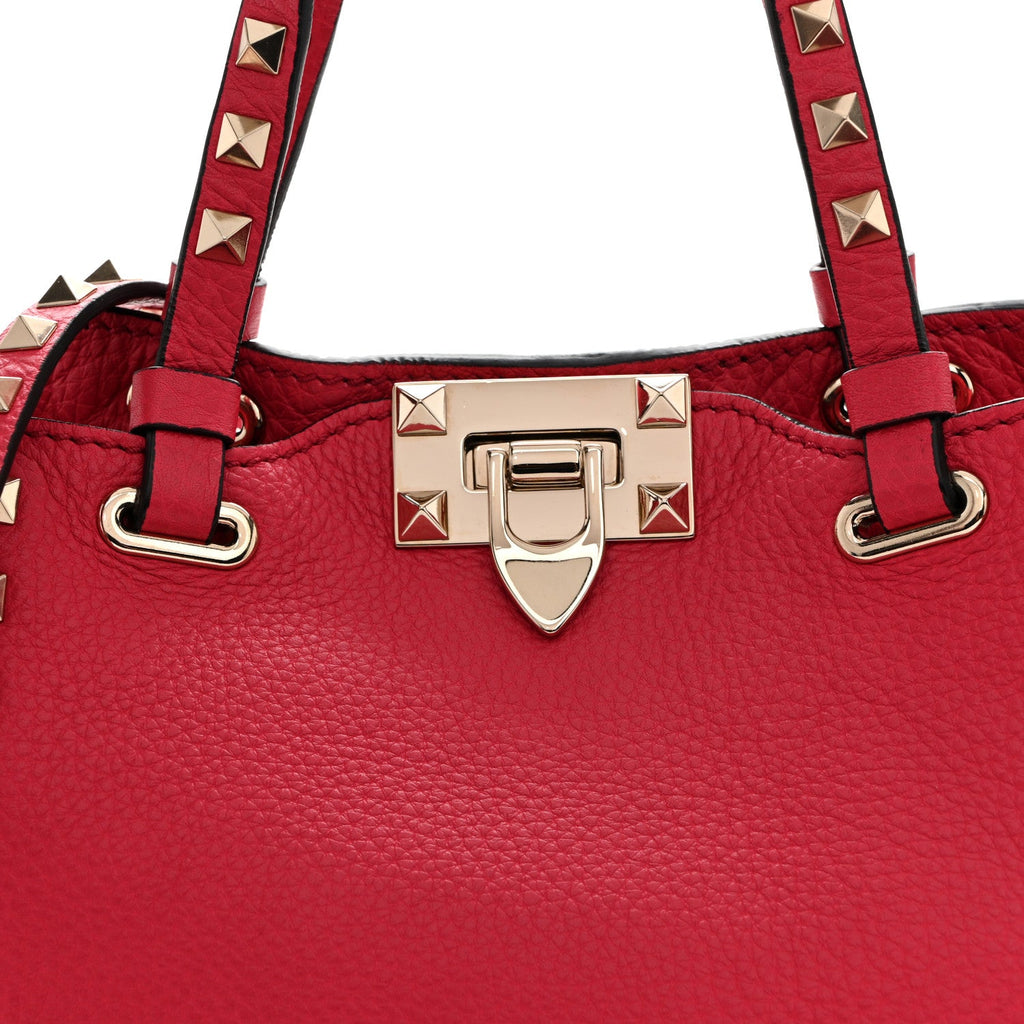 Pebbled Calfskin Mini Rockstud Tote  Cyclamin