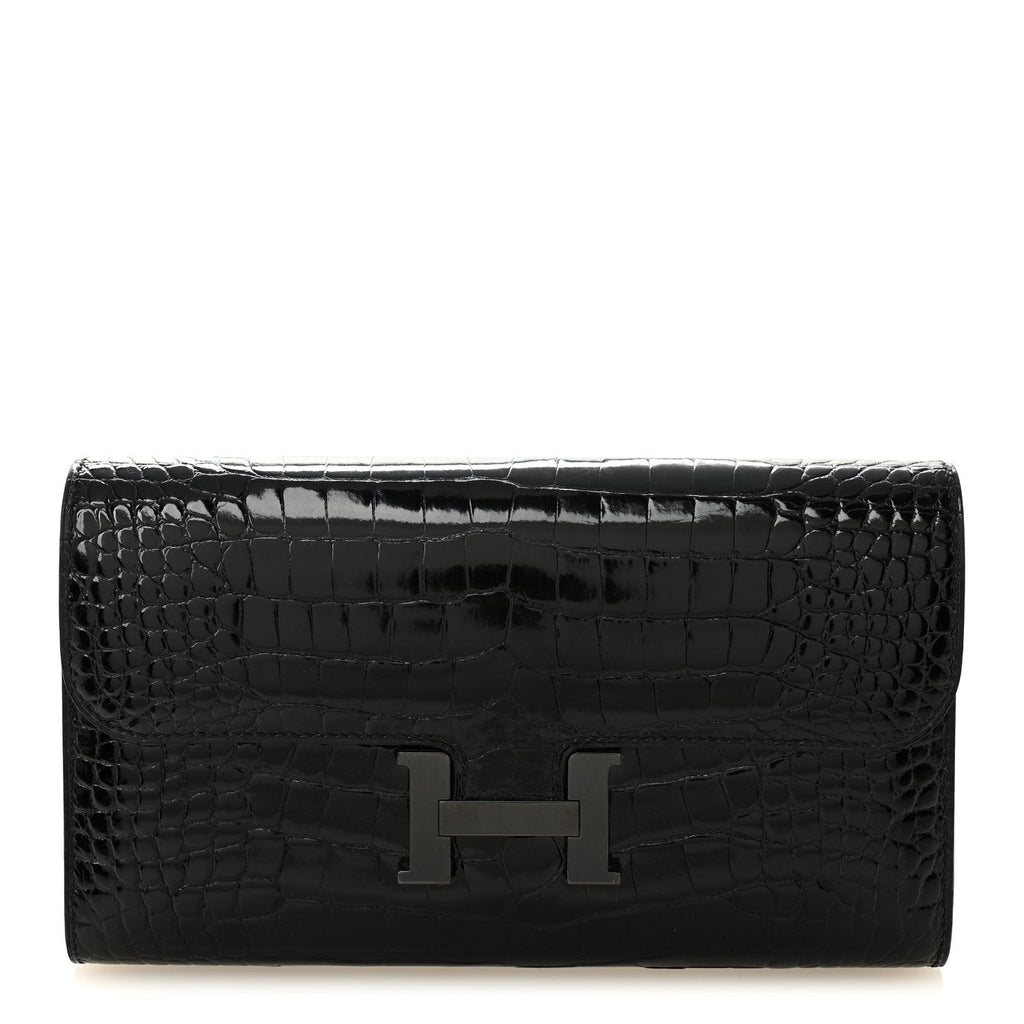 Shiny Alligator Monochrome Constance Long Wallet Black