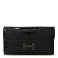 Shiny Alligator Monochrome Constance Long Wallet Black