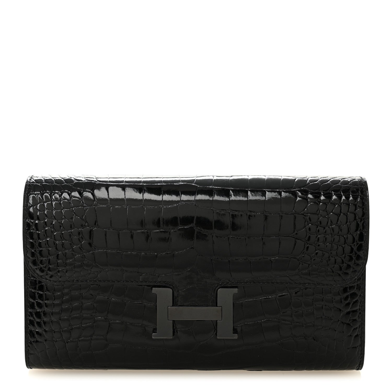 Shiny Alligator Monochrome Constance Long Wallet Black