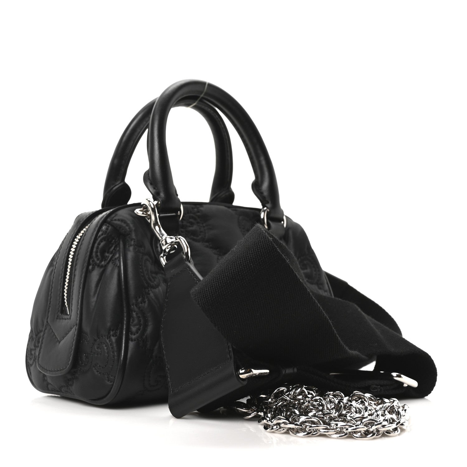 Nylon Calfskin Enamel GG Matelasse Mini Bowler Bag Black